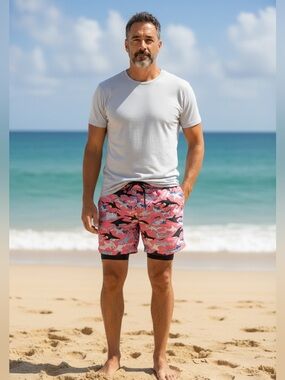 Member's Mark Men's Pink Shark-Print Resort Swim Trunk